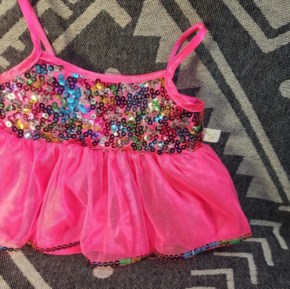 Build A Bear Build-A-Bear BABW Pink Dress Multi Color Sequins Bodice Tulle Skirt - Picture 2 of 11